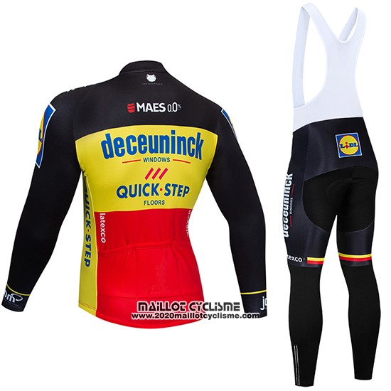 2019 Maillot Ciclismo Deceuninck Quick Step Noir Jaune Rouge Manches Longues et Cuissard